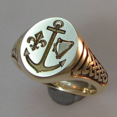 anchor heart fluer de lise seal engraved signet ring