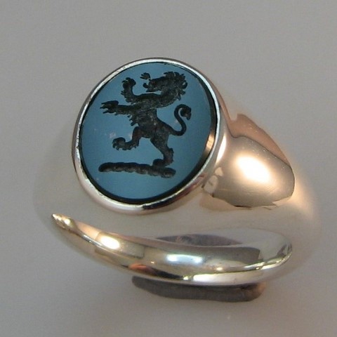 Bloodstone signet ring lion rampant crest engraved